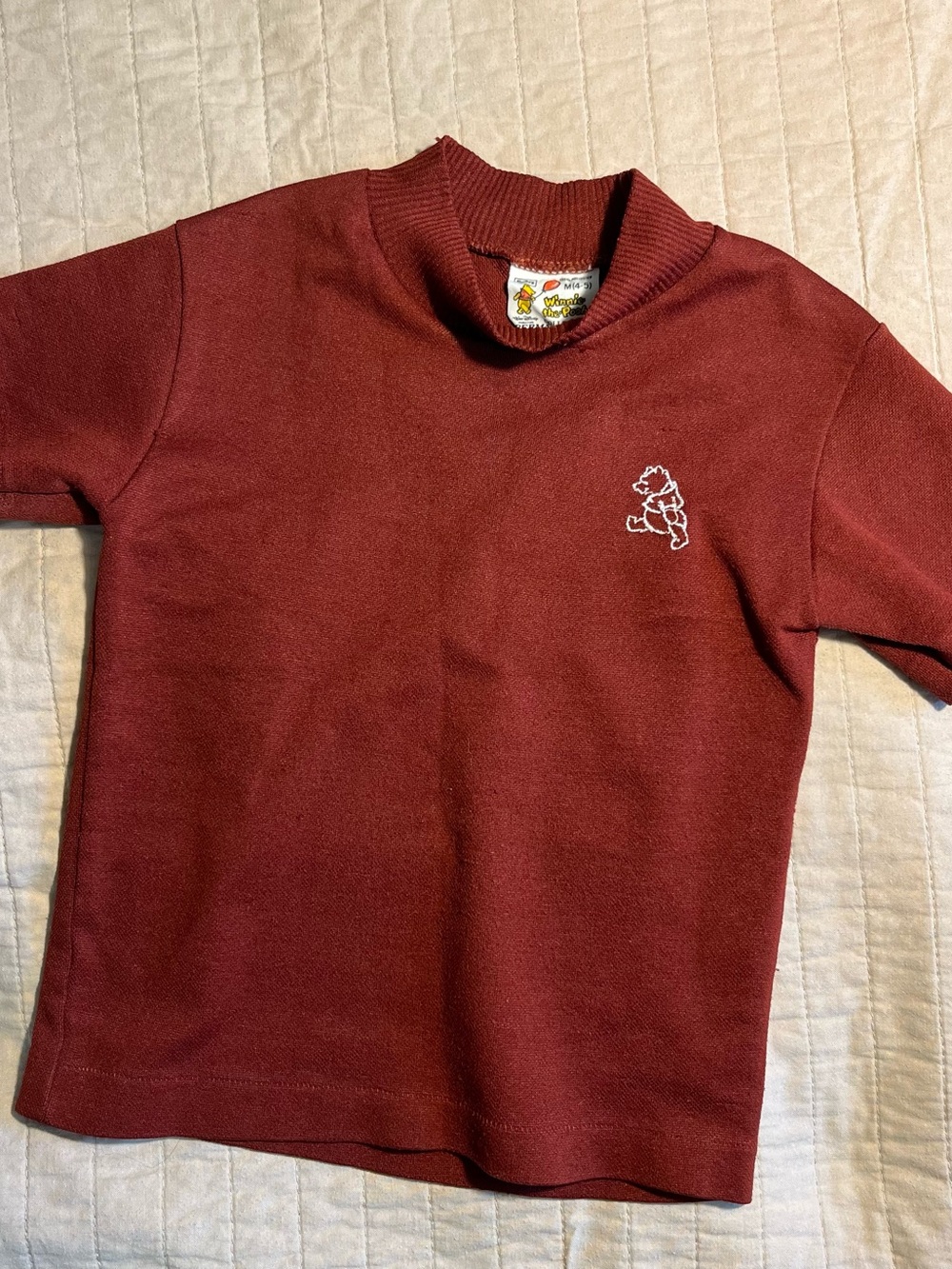 Sears Kids Short Sleeve Tee in Deep Red with Winnie the Pooh embroidery FLAWS*